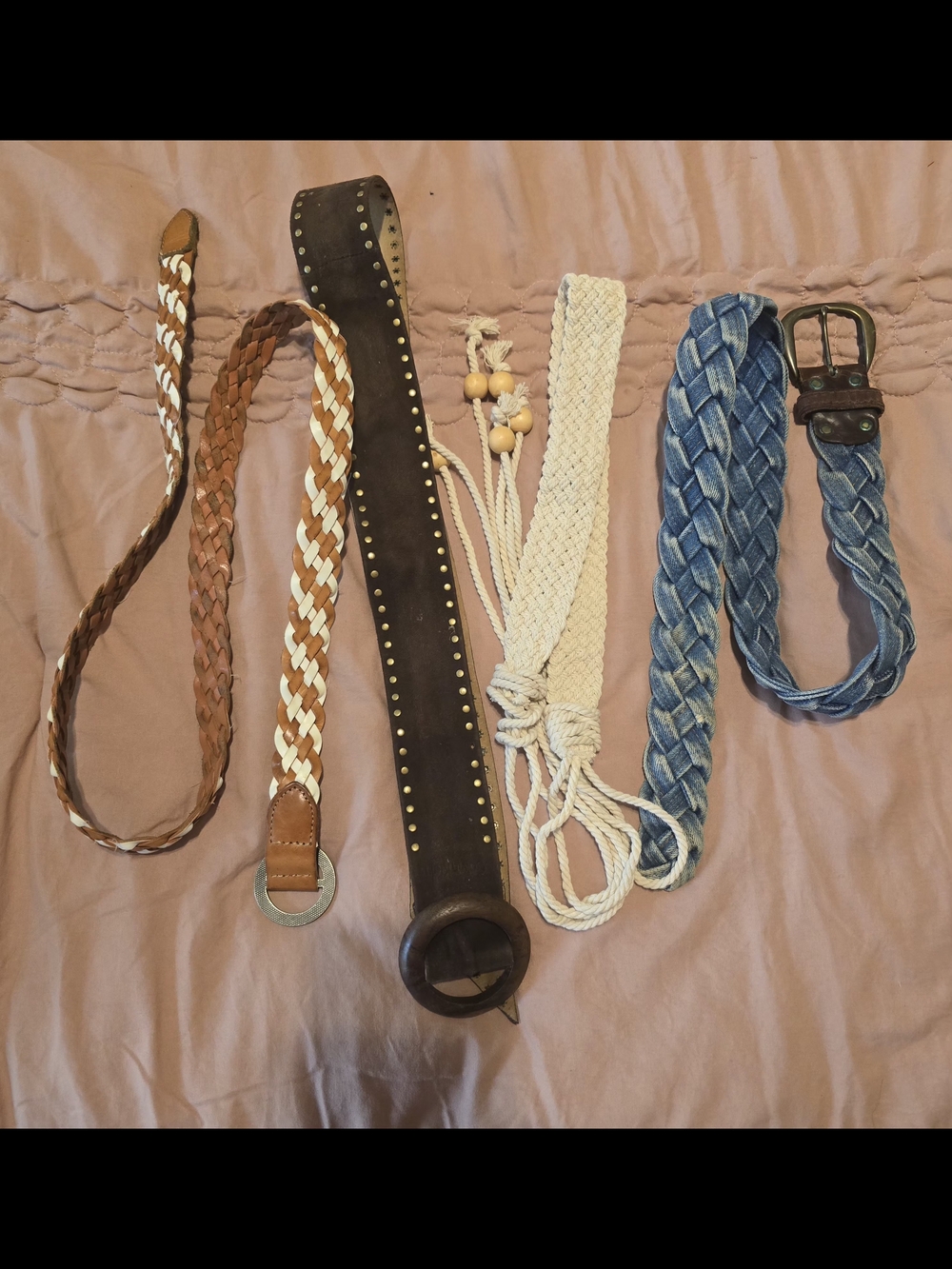 LOT of VINTAGE Mixed Prong Belt Bundle - Animal Print, Nude, Green
